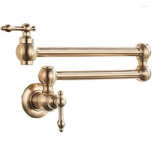 Kitchen Faucets Brass Pot Filler Tap Wall Mounted Faucet Foldable Gold Single Cold Sink Rotate Folding Spout