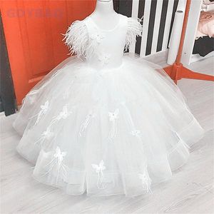 Flickklänningar 3D fjärilar Flower Wedding Kids Party Birthday Ball Gown First Commonion Pageant Clothes