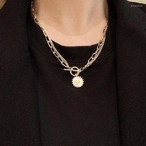 Catene collana di monete con ritratto intagliato multistrato color oro per donna 2023 gioielli girocollo con catena in argento punk