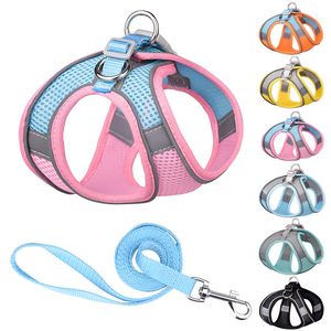 Comfortable Air Mesh Harness and Leash Set with Reflective Strip Step-in Outdoor Pet Vest for Dog Breeds