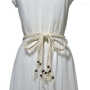 Pasy klasyczny pleciony pasek linowy dla kobiet w stylu etnicznym wiązany pasek cienki kobiety w talii sukienka dla dorosłych