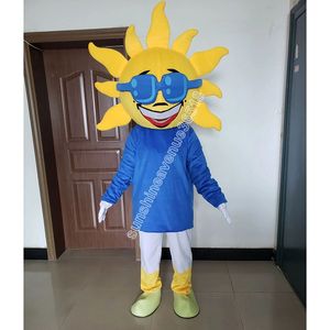 Pubblicità Happy Sun Mascot Costume Top Cartoon Anime tema personaggio Carnevale Unisex Adulti Taglia Christmas Birthday Party Outdoor Outfit Suit