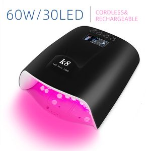 Secadores de unhas 30 LEDs 60W UV LED Lâmpada de unhas recarregável Secador de unhas para todos os géis polonês luz solar sensor infravermelho LCD temporizador manicure inteligente 230609