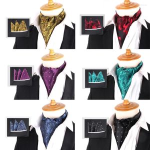 Bow Gine Men Men Manse Tie и Pocket Ske Set Wedding Cravat Ascot Scrunch Self British Polyester Soft Paisley Neckercheef