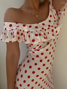 Vestidos Casuais WeiYao Sexy Cintura Vestido Ruffle Polka Dot Print A-line Saia Backless Neckless 2023 Summer For Women's Clothing