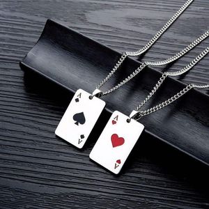 Kedjor kreativa män uttalande poker röda hjärtan ess av spader hänge halsband svart rostfritt stål långkedjiga halsband smycken