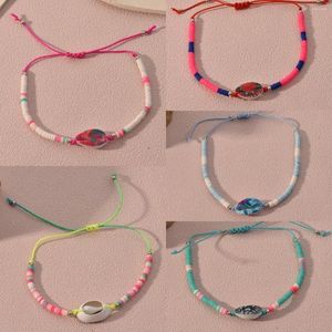 Charm Bracelets Multicolor Boho Printed Shell Handwoven Adjustable Bracelet Polymer Clay Beads For Women Gifts Girl Wrist Accessories