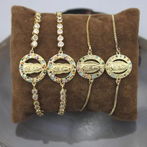 Link Bracelets 10pcs/lot Design Colorful Religion Connector Cz Adjustable Bracelet Plated Cubic Zircon Component Wholesale