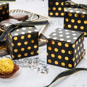 Geschenkverpackung, schwarze Süßigkeiten-Verpackungsbox mit goldenen Punkten, Bulk-Band, Hochzeit, Party, Geschenkboxen, Taschen, Verpackung für Gäste