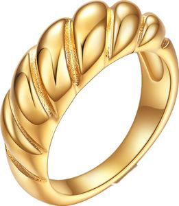 14K Gold Plated Croissant Dome Ring Twisted Braided Stainless Steel Ring for Men Women Fashionable and Versatile Show Your Personality yw202CG1472