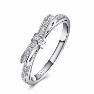 Cluster Rings Beautiful Retre Ring CZ Zircon Crystal Bow Tie Pretty Fashion Wedding Silver Color Women Lady Jewelry R992