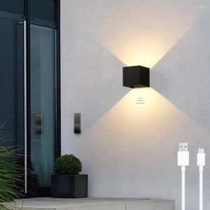 Vägglampa LED -rörelse Sensor Switch USB Ladda 6W kubikbelysningsarmaturer för hemgången Bedside Living Room Nordic Light