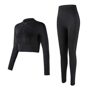 Tute da donna Tuta da yoga da donna Pantaloni senza cuciture Leggings Abbigliamento Manica lunga Crop Top Camicia con cerniera 2 pezzi Abbigliamento fitness da palestra Abbigliamento sportivo