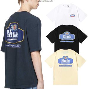 RHUDE T shirts Micro Label Letter Emblem Printing T-shirt de manga curta para homens e mulheres casais American High Street meia manga