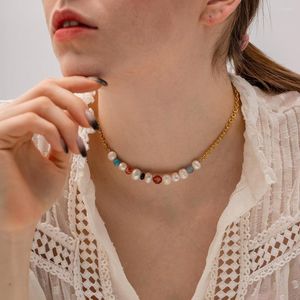 Chains Trendy Love Colorful Pearl Necklace Female Personality Travel Party Fashion Clavicle Accessories Collar Perlas