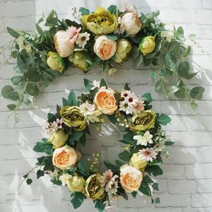 Decorative Flowers Artificial Peony Wreath Rose Garland Fake Wedding Centerpieces Tables Home Living Room Christmas Party Door Decoration