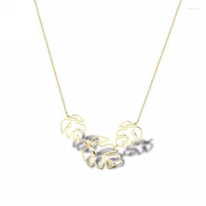 Kedjor rostfritt stål ihåligt gyllene blad unikt halsband enkel växt natur temperament damer smycken halsband