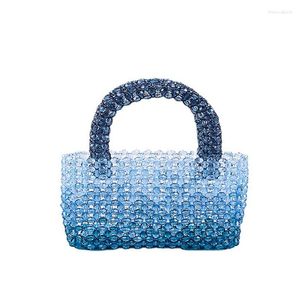 Evening Bags Wholesale Crystal Clutch Gradient Blue Bride Beaded Purses And Handbags Women Acrylic Purse Mini Bag Handmade