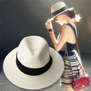 Cappelli da sole estivi da spiaggia in paglia floscia per donna Cappello Panama classico a tesa larga sombrero paja chapeau femme paille ete chapeu feminino297N