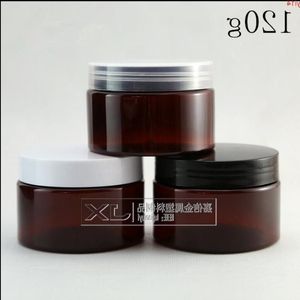 120g/ml Brown Plastic Flat Bottle Jar White Black lid Butter Pomade Bath Salt Pill Small Sample Packing Bottlesgood qty Cdddq