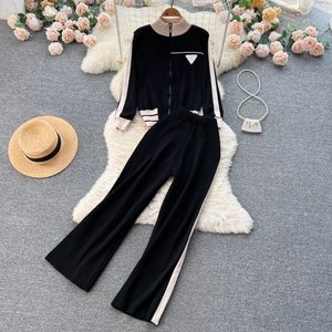 Women Summer Two Piece Autumn Winter Women Knit Zipper Cardigans Sweater Tracksuit Fashion Loose Pant Set Thick Warm Lady Casual Suit 2023