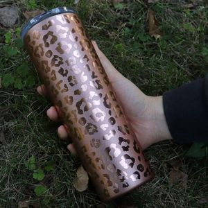 Kosmetiktaschen 20oz Rose Champagne Print Edelstahl Tumbler Skinny Can Gold Leopard Tassen Personalisierte Cheetah Trinkflasche