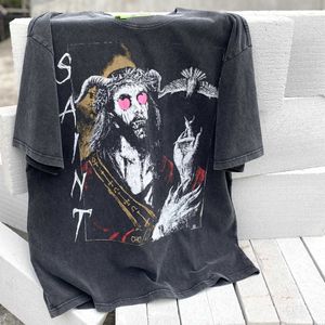 2b6m New Style T-shirts para homens e mulheres Estilista de Moda Saint Michael Co Love Satan Limitada High Street Lavagem Antiga Vintage Manga Curta