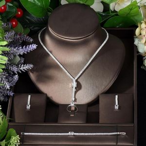 Colar Brincos Conjunto Moda Simples Feminino 4 Pçs E Brinco Conjuntos Dubai Zircão Zircônia Cúbica Jóias Para Mulheres Parure De Bijoux N-1140