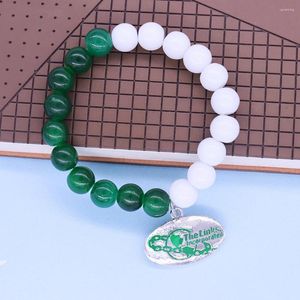 Strand Drop Sale Handmade Elastics Justera 10mm White Green Beads Women Social Symbol 1946 Länkarna Inkorporerade armband för