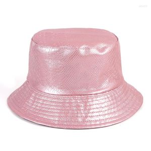 Berets fajny odwracalny skórzany kubełko kapelusz mody 2023 Autumn Bob Femme Hip Hop Fisherman Hats Cap Black Pink