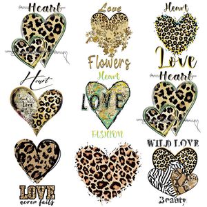 Notions Leopard Heart Iron on Patches for Clothing Letters Love Design Women DIY Heat Transfer Stickers for Clothes T-Shirt Thermal Transfers Applique Washable