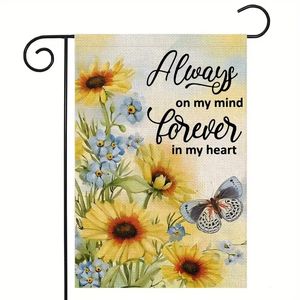 1pc 12x18 pollici Always On My Mind Memorial Garden Flags Forever In My Heart With Flowers Butterful Small Grave Cimitero Bandiere Regalo commemorativo