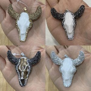 Pendant Necklaces Wholesale Resin Bull Head Inlaid Rhinestone Necklace Charm Jewelry Making Diy Sweater Chain Accessorie