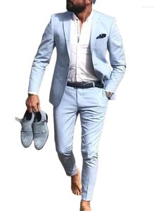 Męskie garnitury jasnoniebieskie spodnie płaszczowe Mężczyźni 2PCS Blazer Business Casual wysokiej jakości garnitur męski kostium ślubny Blazer (krawat kurtki)