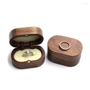 Jewelry Pouches Walnut Oval Box Vintage Wooden Necklace Earrings Ring Flannel Hand Pair Storage