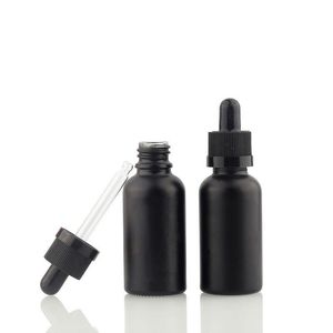 Frascos de perfume de óleo essencial de vidro fosco preto e frasco conta-gotas de reagente líquido 5ml a 100ml Grice