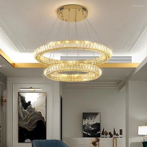 Lustres Lustre Moderno Para Sala De Estar Anel Luminárias de Suspensão de Cristal Decoração de Casa Teto Quarto Luxo Lâmpada Pendurar LED