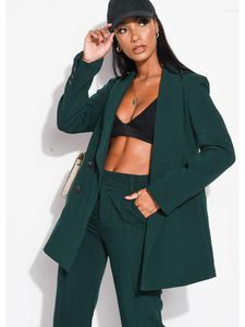 Women's Two Piece Pants Women's Two-piece Retro Green Office Temperament Loose Suit Jacket Long-Sleeved Can Be Customize