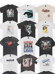 Sg1v New Style T-shirts para homens e mulheres Designer de Moda Saint Michael Life Pequena Carta Impressa Lavável Antiga Manga Curta Americana