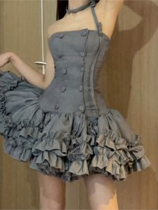 Grundlegende Freizeitkleider, Sommer, schulterfrei, trägerloses Kleid, Vintage-Fee, Sommer, sexy, niedliche Rüschenkleider, Temperament, geschwollenes Kuchenkleid, Vestidos 230609