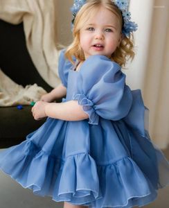 Mädchen Kleider Angepasst Baby Kleid Puff Ärmeln Organza Große Schleife Kinder Geburtstag Party Kleid Tutu Kind Größe 1-14 jahr Vestidos