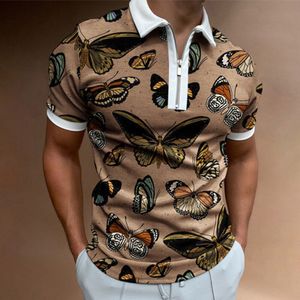 Men's Polos Mens Short Sleeve Polo Shirts Butterfly Printed Shirt Casual Slim Fit Sport T Shirt Muscle Tops Tee 230609