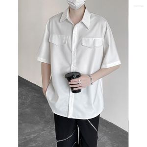 Mäns casual skjortor sommar kortärmad skjorta män mode samhälle herr klänning koreansk lös is silk svart vit formell m-xl