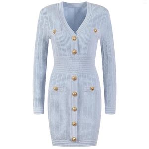 Casual Dresses Korean Fashion Sweater Knitting Women Mini Dress V-Neck Buttons Long Sleeve Elegant Female Robes Vestidos Japanese Lady