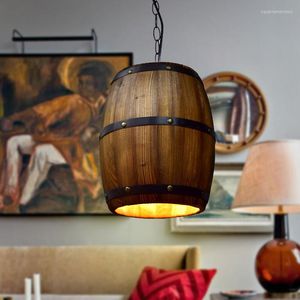 Pendant Lamps American Wood Wine Barrel Light Fixture Luminaire Vintage Bar Hanging Lamp Cafe Restaurant Kitchen Industrial Decoration