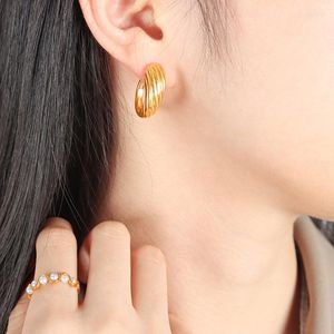 Hoop Earrings European And American Fashion Style C- Shaped Titanium Steel Gold Plated Stylish Textured Commuter Special-Interest Des