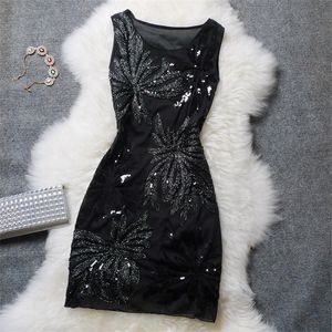 Basic Casual Dresses Sidaimi Elegant Vintage Sexy Sequin Floral Coctail Party Women Black Blue Red Short Cocktail Dresses Flower Embroidery 230609