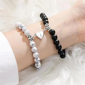 Chain Link Bracelets 2Pcs/Set Beads Bracelet For Lovers Natural Stone Distance Heart Magnet Couple Friendship Fashion Jewelry Gifts Sl636