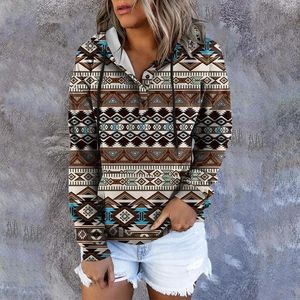 Kadın Hoodies Kadın Moda Sweatshirt Etnik Baskı Boho Batı Retro Desen Hoodie Kazak Düğmesi Kapşonlu Ceket Kadın Kış Giysileri