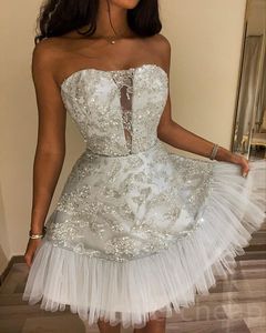 Sier A-Line Graduation Dress Sweetheart Sequined Lace Short Mini Homecoming Party Formal Tail Prom Bridesmaid Gowns Dresses Zj415 407